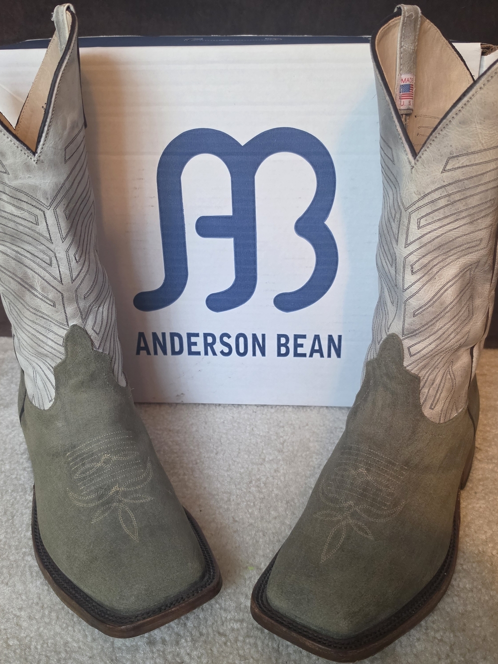 Anderson Bean Olive Green Suede & Light Tan Western Cowboy Boots